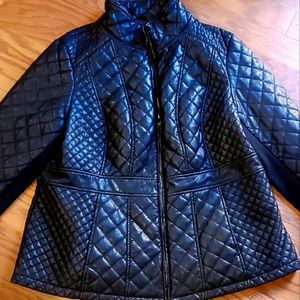 G Gallery Black Faux Leather Quilted 3/4 Length Jacket/Car Coat